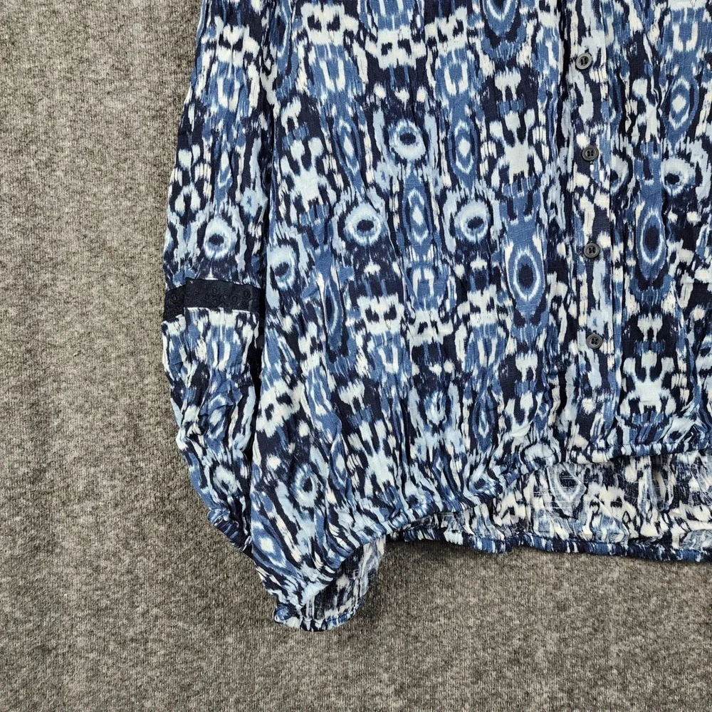 Lane Bryant Blouse Women Size 26/28 Blue Ikat Lace Accent Balloon Sleeve NWT